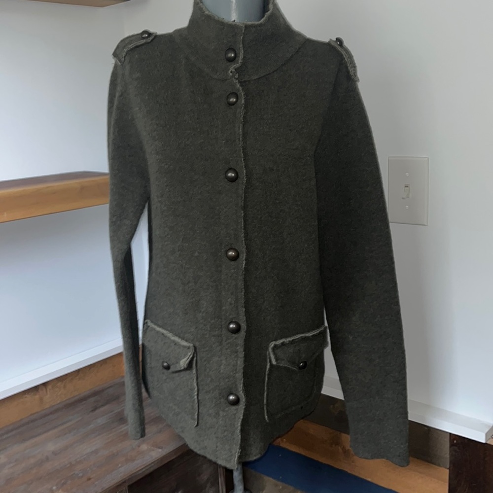 Italy Italian Wool Military jacket fitted button Sweater coat warm coz… - Picture 4 of 14